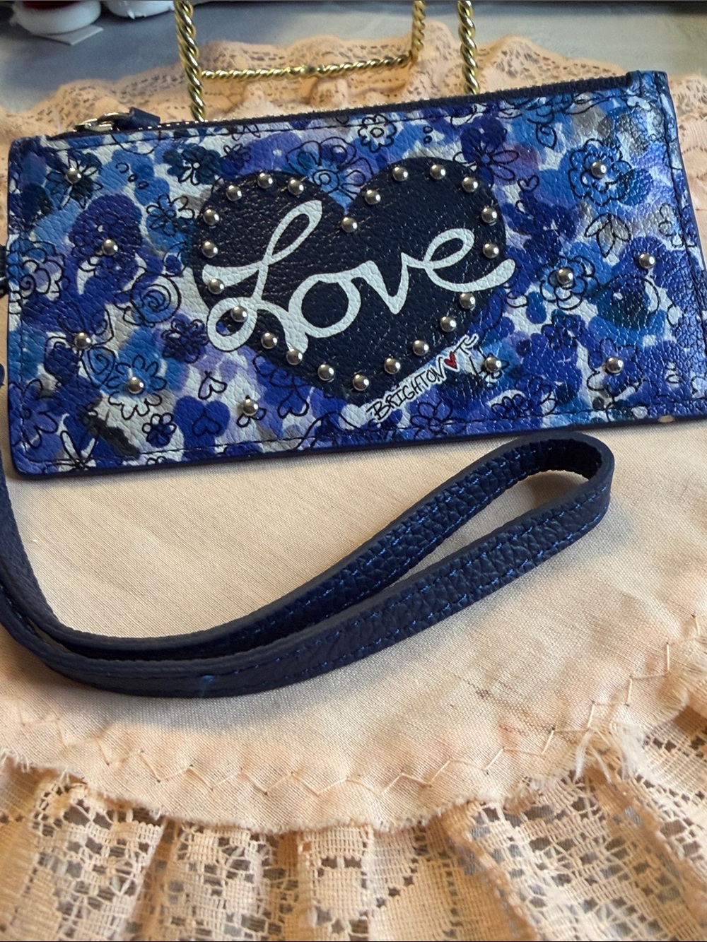 Brighton Blue Floral 'Love' Studded Wristlet